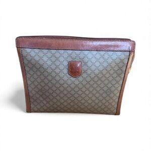 Vintage Celine Macadam clutch bag in brown and black canvas with leather trim